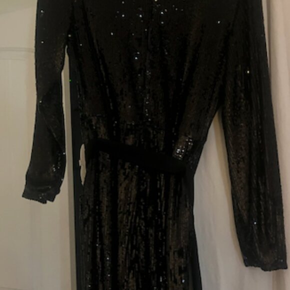 Express All Sequin Bling Padded Shoulder Taper Jumpsuit - Picture 5 of 5